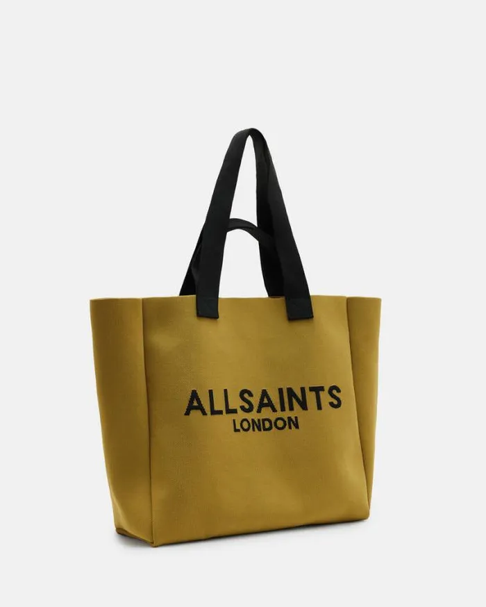 Izzy Logo Print Knitted Tote Bag Sap Green Women AllSaints Handbags and Wallets Izzy Logo Print Knitted Tote Bag Sap Green Women AllSaints Handbags and Wallets