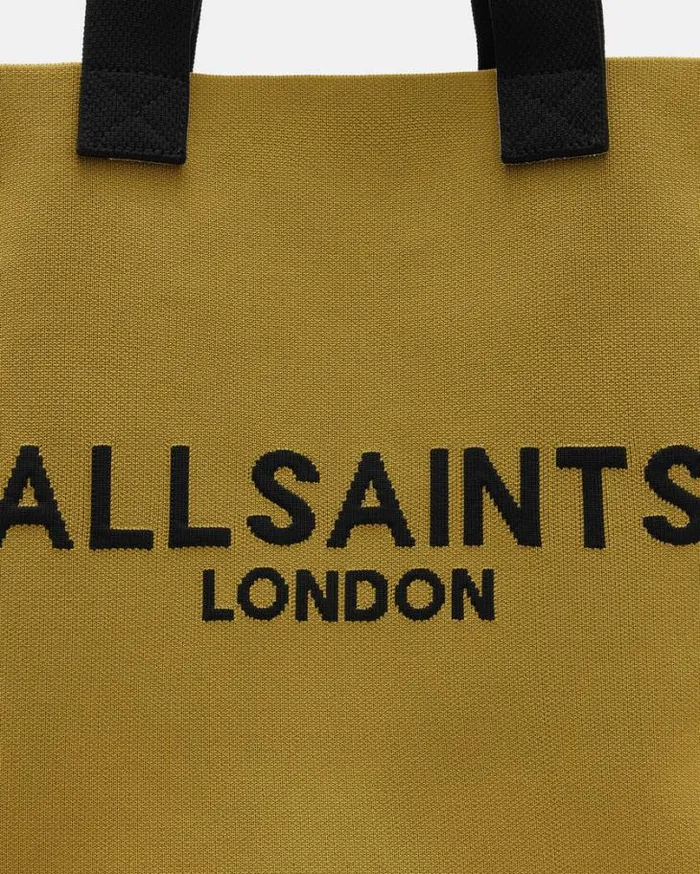 Izzy Logo Print Knitted Tote Bag Sap Green Women AllSaints Handbags and Wallets Izzy Logo Print Knitted Tote Bag Sap Green Women AllSaints Handbags and Wallets