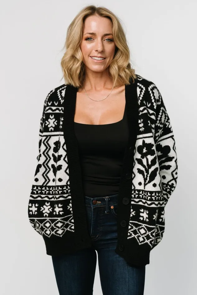 Jackson Oversized Cardigan Black Print Women Baltic Born Cardigans