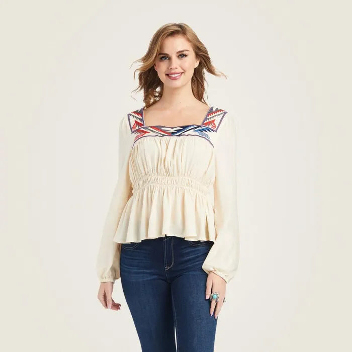 Jacquard Chimayo Top Buttercream Women Ariat TShirts and Tops