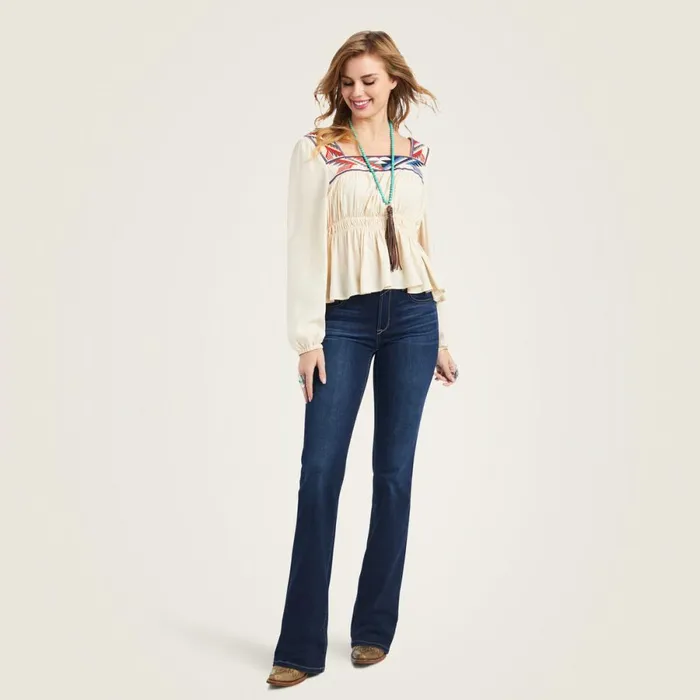 Jacquard Chimayo Top Buttercream Women Ariat TShirts and Tops Jacquard Chimayo Top Buttercream Women Ariat TShirts and Tops