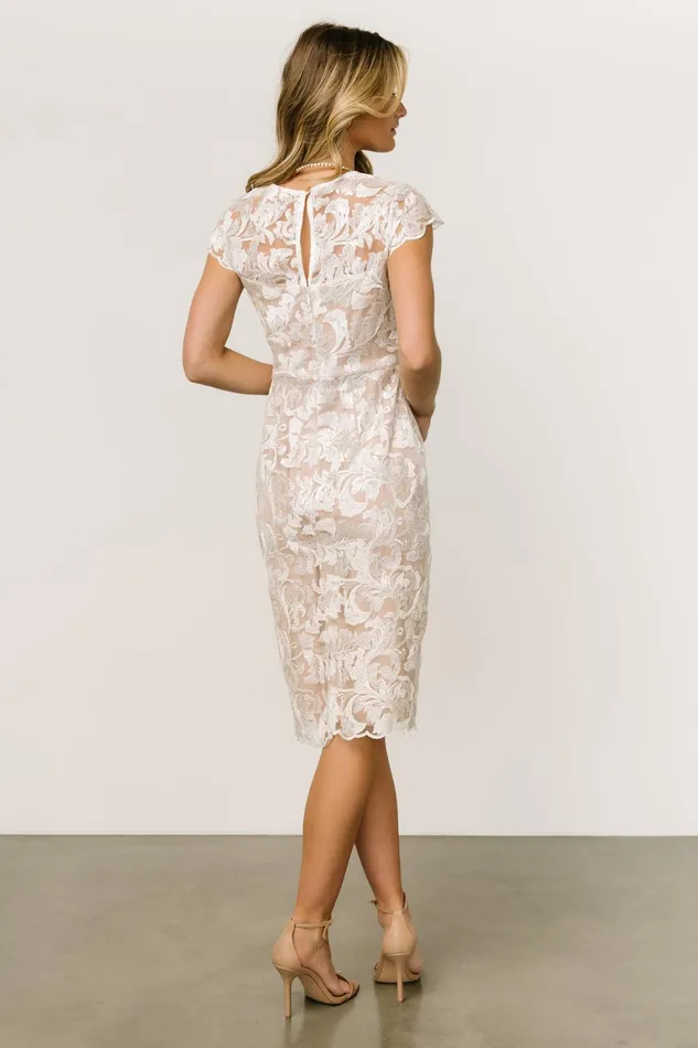 Jacqueline Embossed Midi Dress White Nude Women Baltic Born Bridal Jacqueline Embossed Midi Dress White Nude Women Baltic Born Bridal