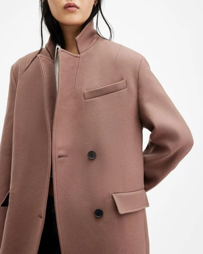 James Wool Blend Maxi Length Coat Chestnut Brown Women AllSaints Jackets and Coats James Wool Blend Maxi Length Coat Chestnut Brown Women AllSaints Jackets and Coats