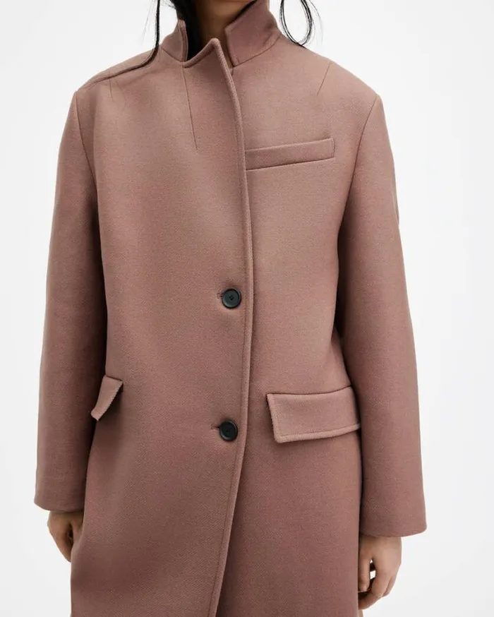 James Wool Blend Maxi Length Coat Chestnut Brown Women AllSaints Jackets and Coats James Wool Blend Maxi Length Coat Chestnut Brown Women AllSaints Jackets and Coats