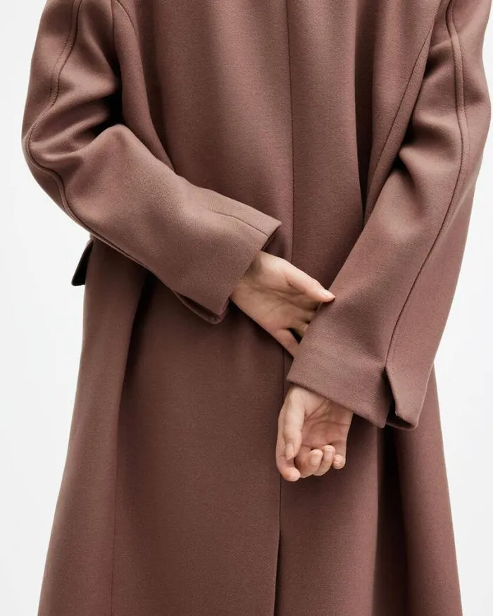 James Wool Blend Maxi Length Coat Chestnut Brown Women AllSaints Jackets and Coats James Wool Blend Maxi Length Coat Chestnut Brown Women AllSaints Jackets and Coats