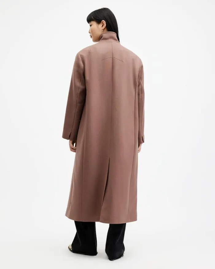 James Wool Blend Maxi Length Coat Chestnut Brown Women AllSaints Jackets and Coats James Wool Blend Maxi Length Coat Chestnut Brown Women AllSaints Jackets and Coats