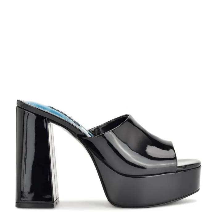 Jilie Platform Slide Sandals Black Patent Women Nine West Dress