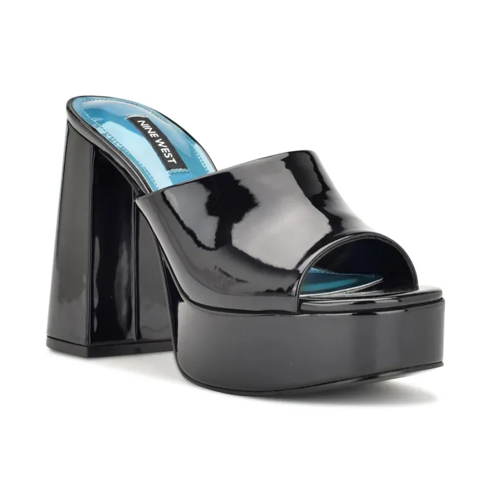 Jilie Platform Slide Sandals Black Patent Women Nine West Dress