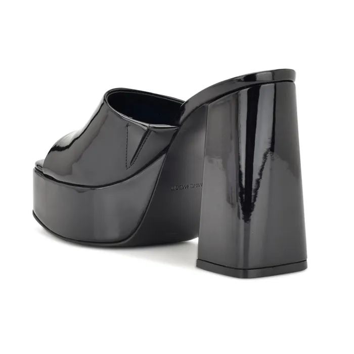 Jilie Platform Slide Sandals Black Patent Women Nine West Dress