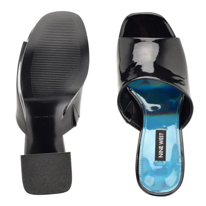 Jilie Platform Slide Sandals Black Patent Women Nine West Dress