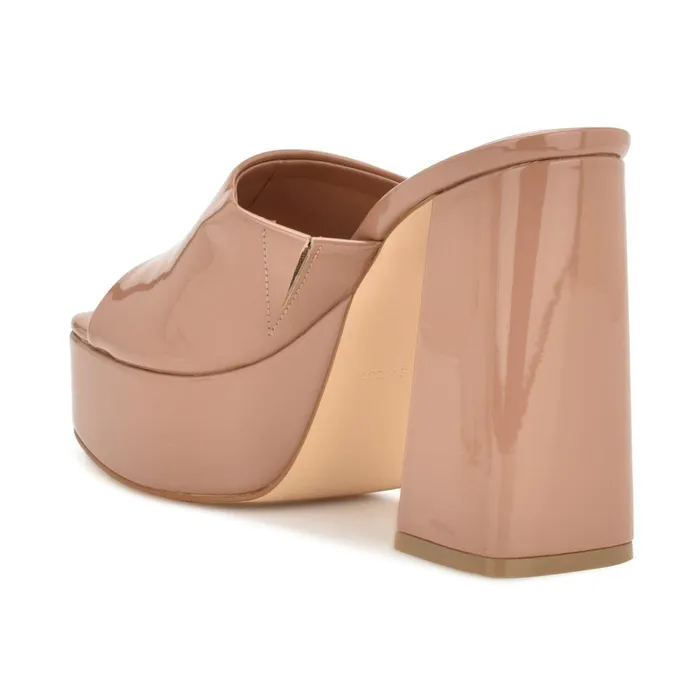 Jilie Platform Slide Sandals Clay Patent Women Nine West Heeled Jilie Platform Slide Sandals Clay Patent Women Nine West Heeled