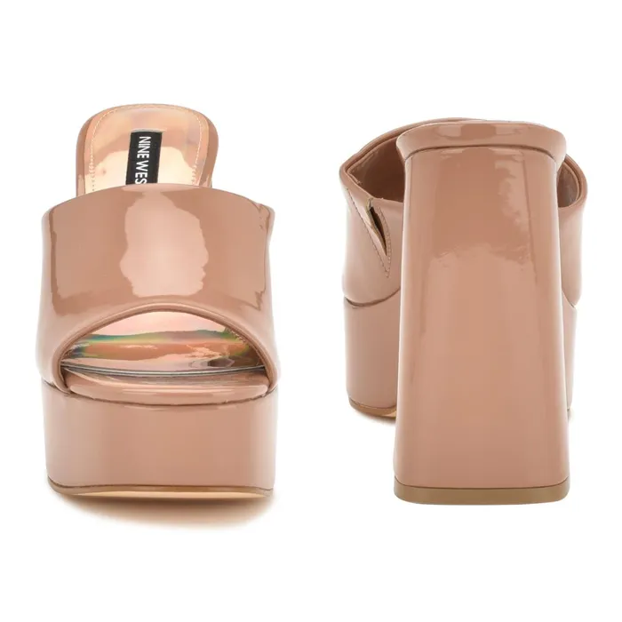 Jilie Platform Slide Sandals Clay Patent Women Nine West Heeled Jilie Platform Slide Sandals Clay Patent Women Nine West Heeled