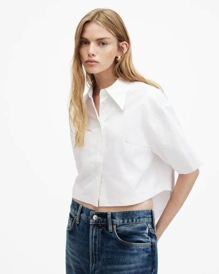 Joanna Relaxed Fit Cropped Shirt White Women AllSaints Tops and Shirts