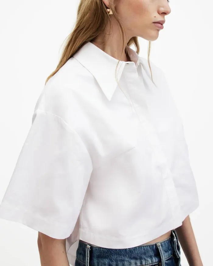 Joanna Relaxed Fit Cropped Shirt White Women AllSaints Tops and Shirts