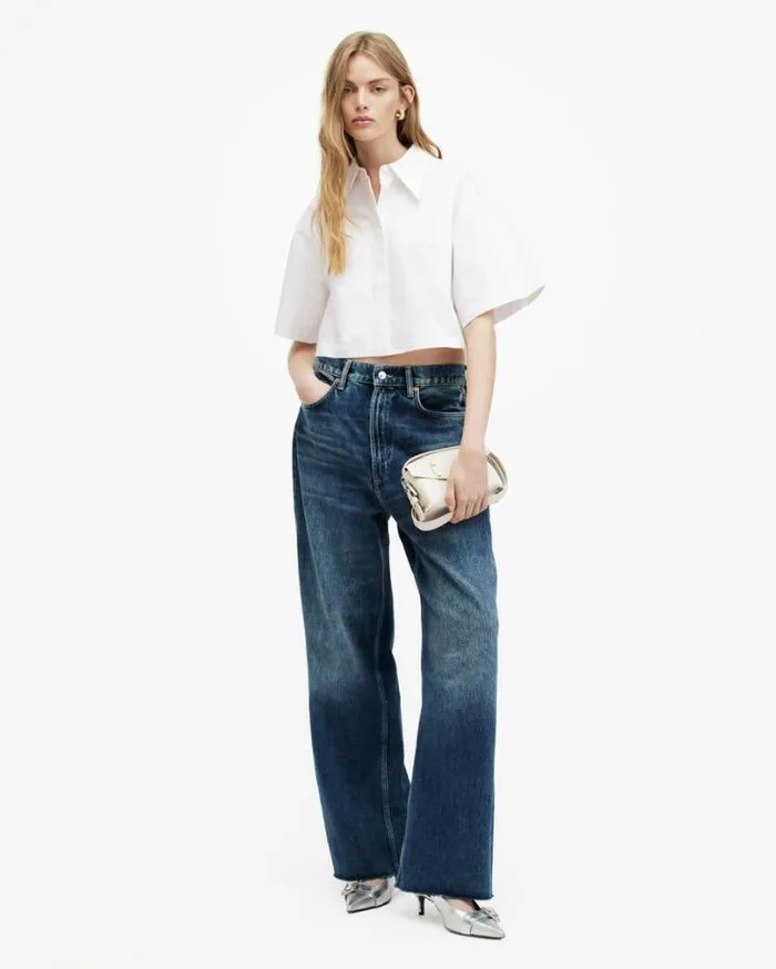 Joanna Relaxed Fit Cropped Shirt White Women AllSaints Tops and Shirts