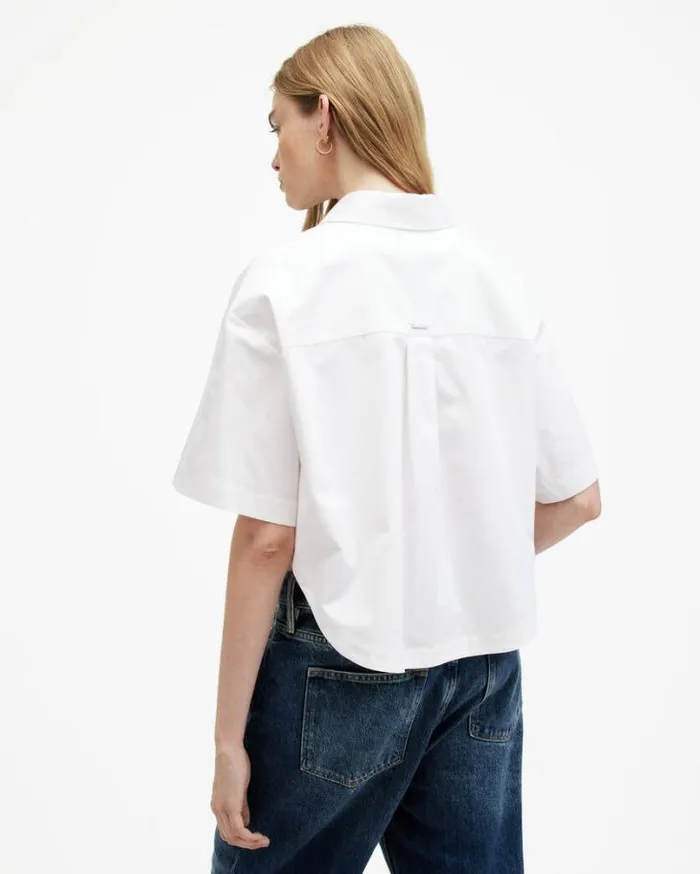 Joanna Relaxed Fit Cropped Shirt White Women AllSaints Tops and Shirts