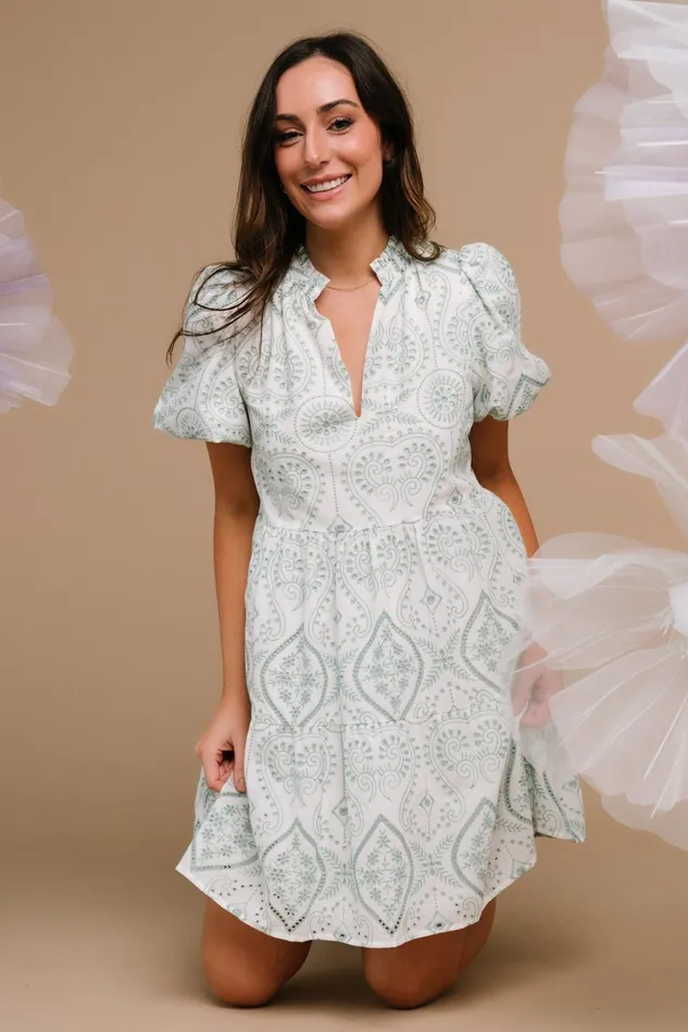 Josie Eyelet Babydoll Dress White Sage Women Baltic Born Short Dresses