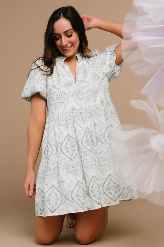 Josie Eyelet Babydoll Dress White Sage Women Baltic Born Short Dresses Josie Eyelet Babydoll Dress White Sage Women Baltic Born Short Dresses