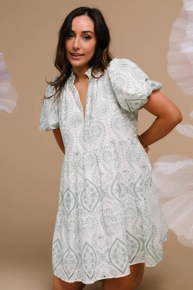 Josie Eyelet Babydoll Dress White Sage Women Baltic Born Short Dresses Josie Eyelet Babydoll Dress White Sage Women Baltic Born Short Dresses