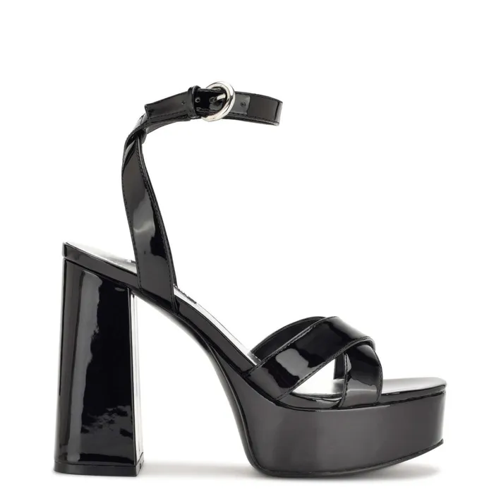 Joya Platform Sandals Black Patent Women Nine West High Heels