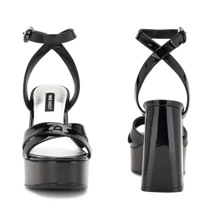 Joya Platform Sandals Black Patent Women Nine West High Heels Joya Platform Sandals Black Patent Women Nine West High Heels