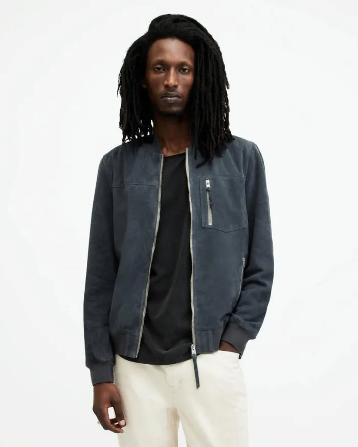 Kairo Suede Bomber Jacket Celestial Blue Men AllSaints Leather Jackets