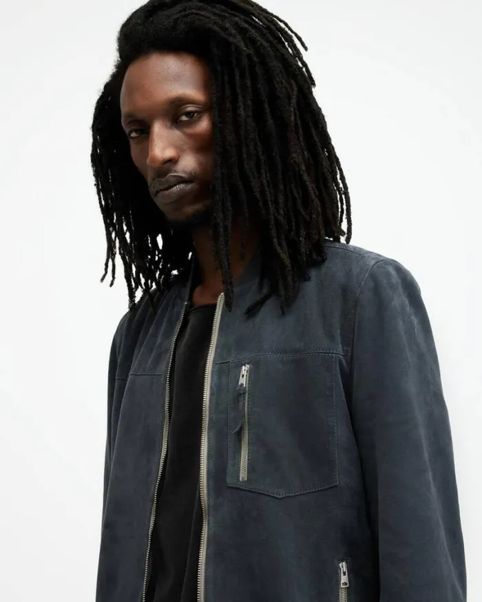 Kairo Suede Bomber Jacket Celestial Blue Men AllSaints Leather Jackets