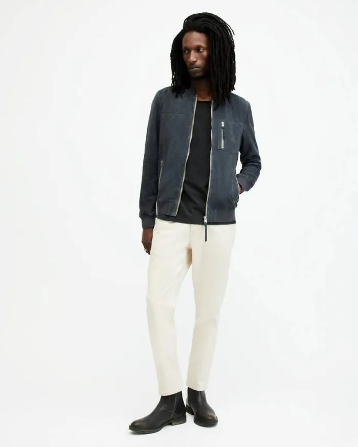 Kairo Suede Bomber Jacket Celestial Blue Men AllSaints Leather Jackets
