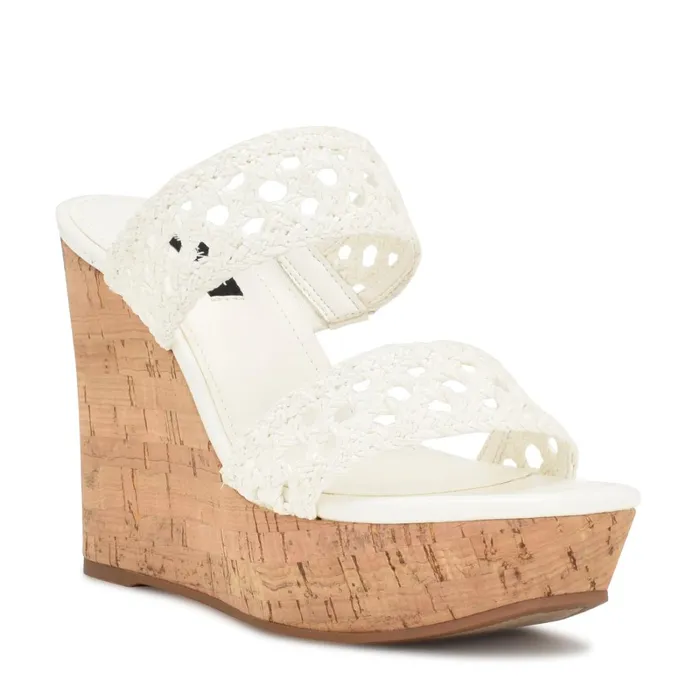 Kalani Wedge Sandals White Women Nine West High Heels Kalani Wedge Sandals White Women Nine West High Heels