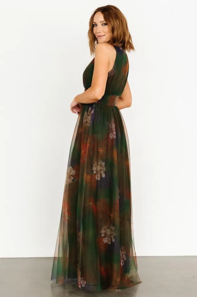 Kamila Tulle Maxi Dress Olive Multi Floral Women Baltic Born Maxi Dresses