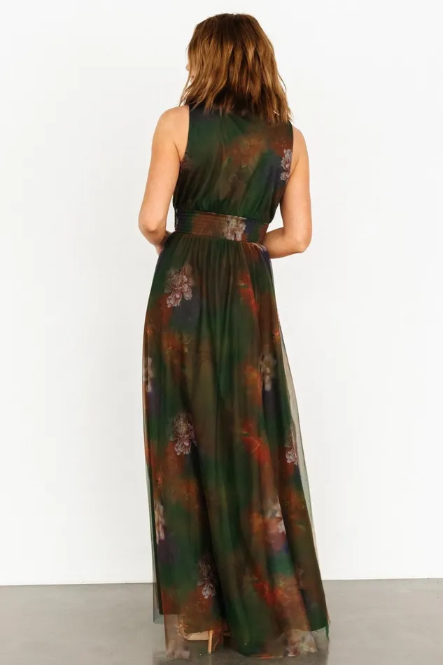 Kamila Tulle Maxi Dress Olive Multi Floral Women Baltic Born Maxi Dresses