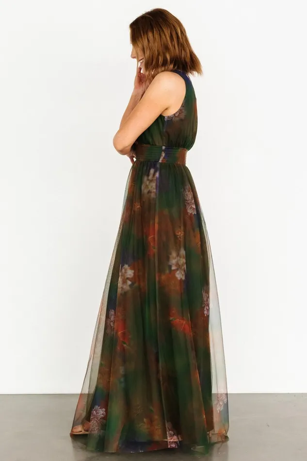 Kamila Tulle Maxi Dress Olive Multi Floral Women Baltic Born Maxi Dresses
