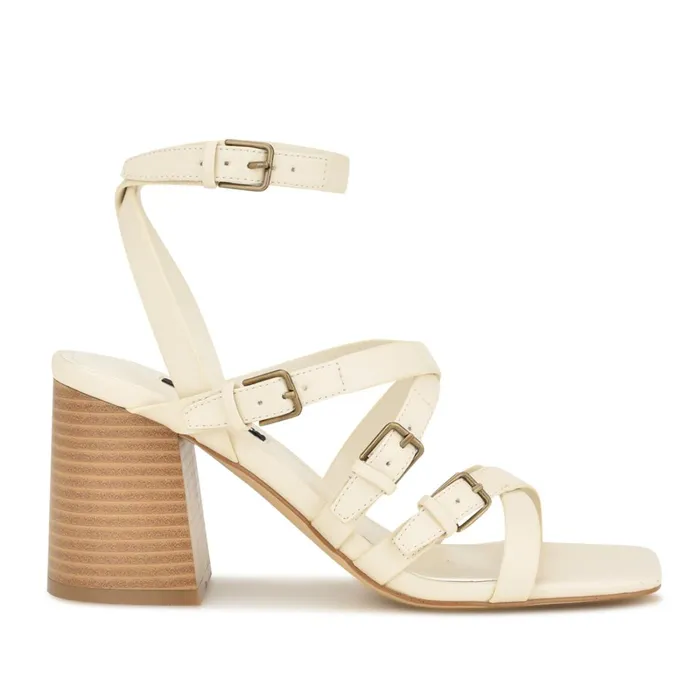 Karrly Ankle Strap Heeled Sandals Ivory Women Nine West Mid Heels