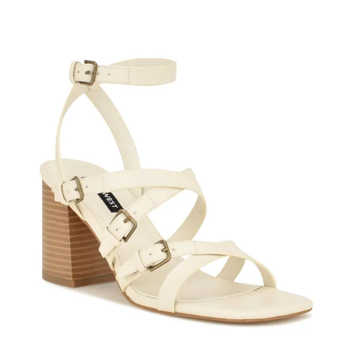 Karrly Ankle Strap Heeled Sandals Ivory Women Nine West Mid Heels Karrly Ankle Strap Heeled Sandals Ivory Women Nine West Mid Heels