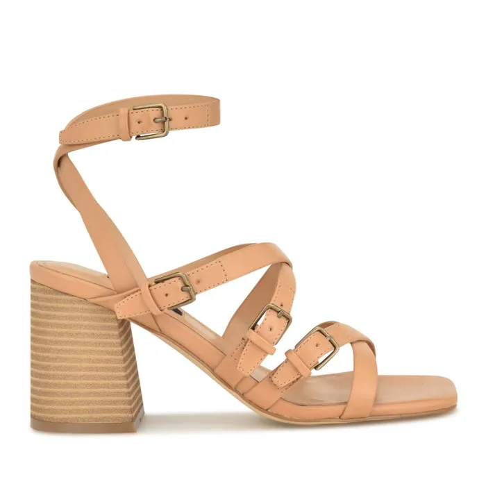 Karrly Ankle Strap Heeled Sandals Light Natural Women Nine West Dress