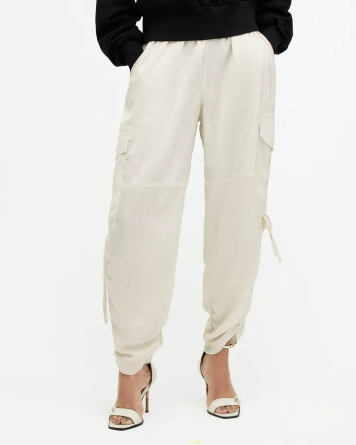 Kaye Straight Fit Drawcord Pants Beige White Women AllSaints Pants and Leggings Kaye Straight Fit Drawcord Pants Beige White Women AllSaints Pants and Leggings