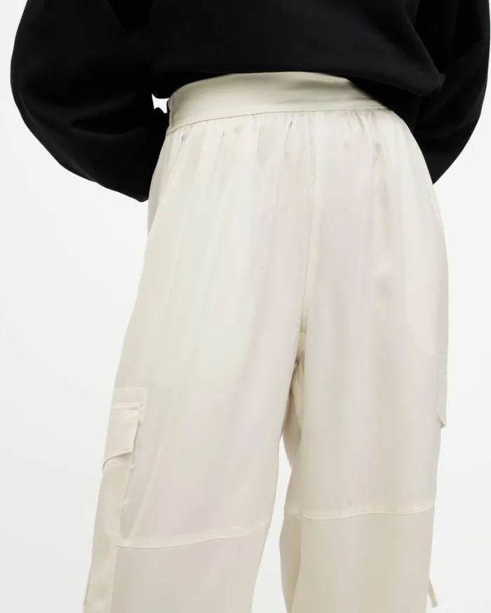 Kaye Straight Fit Drawcord Pants Beige White Women AllSaints Pants and Leggings Kaye Straight Fit Drawcord Pants Beige White Women AllSaints Pants and Leggings