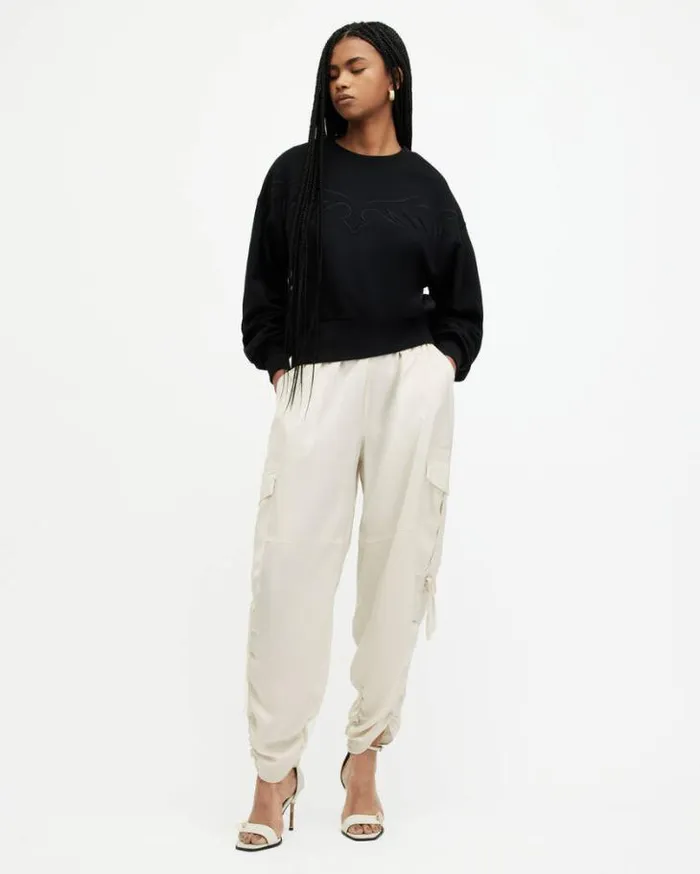 Kaye Straight Fit Drawcord Pants Beige White Women AllSaints Pants and Leggings Kaye Straight Fit Drawcord Pants Beige White Women AllSaints Pants and Leggings