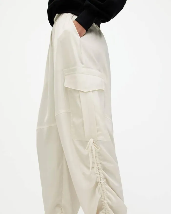 Kaye Straight Fit Drawcord Pants Beige White Women AllSaints Pants and Leggings Kaye Straight Fit Drawcord Pants Beige White Women AllSaints Pants and Leggings