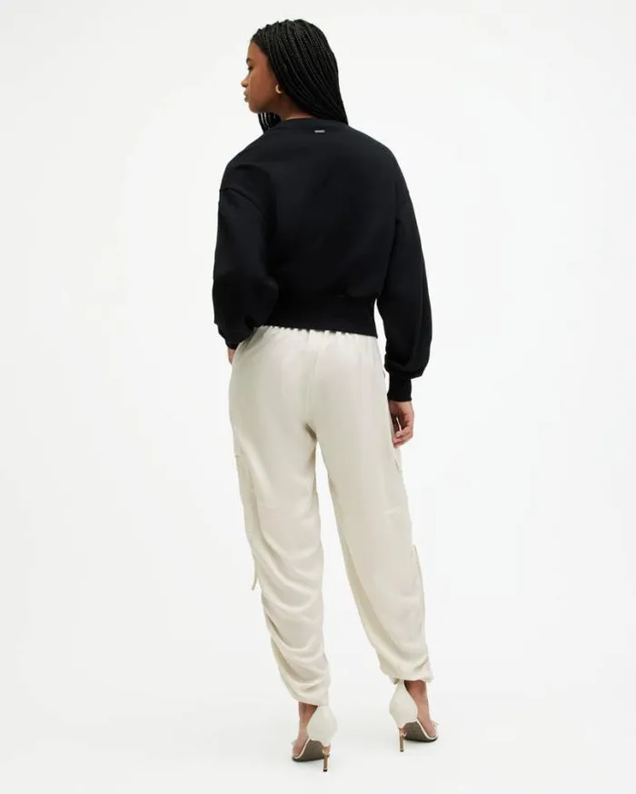 Kaye Straight Fit Drawcord Pants Beige White Women AllSaints Pants and Leggings Kaye Straight Fit Drawcord Pants Beige White Women AllSaints Pants and Leggings