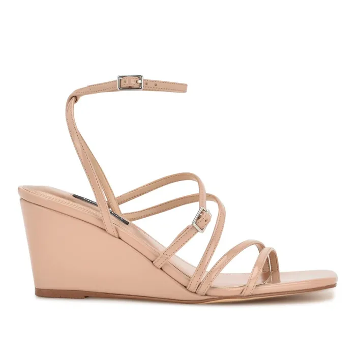 Keamer Ankle Strap Wedge Sandals Light Natural Patent Women Nine West Wedges