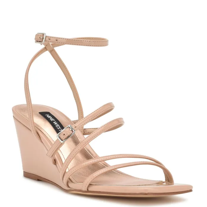 Keamer Ankle Strap Wedge Sandals Light Natural Patent Women Nine West Wedges Keamer Ankle Strap Wedge Sandals Light Natural Patent Women Nine West Wedges