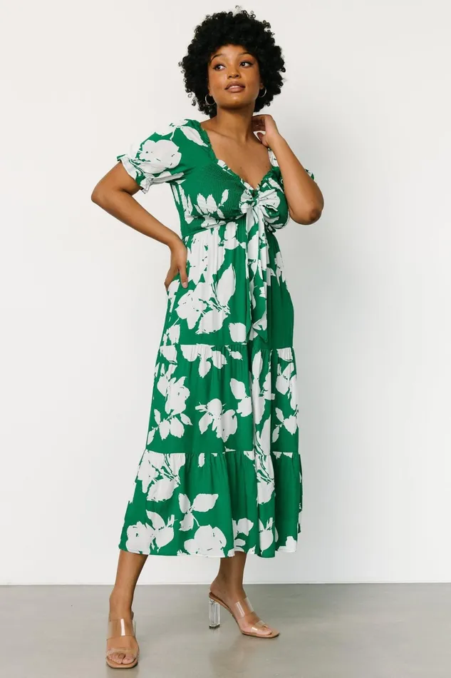 Kelley Smocked Maxi Dress Green White Women Baltic Born Bump Friendly
