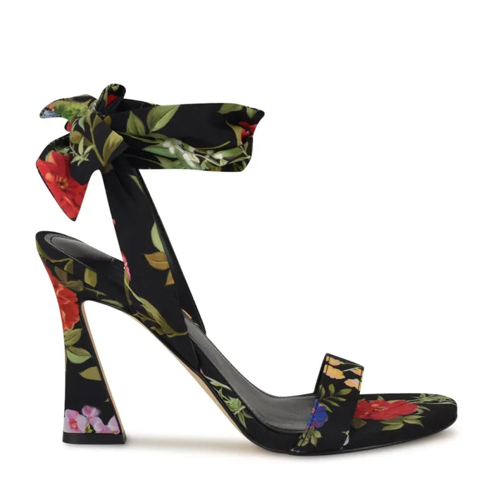 Kelsie Ankle Wrap Heeled Sandals Black Floral Women Nine West High Heels