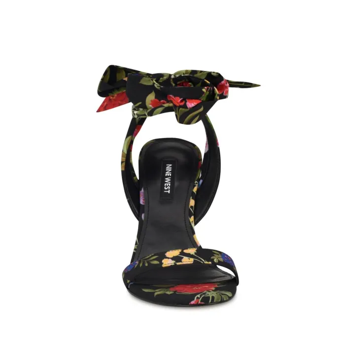 Kelsie Ankle Wrap Heeled Sandals Black Floral Women Nine West High Heels Kelsie Ankle Wrap Heeled Sandals Black Floral Women Nine West High Heels