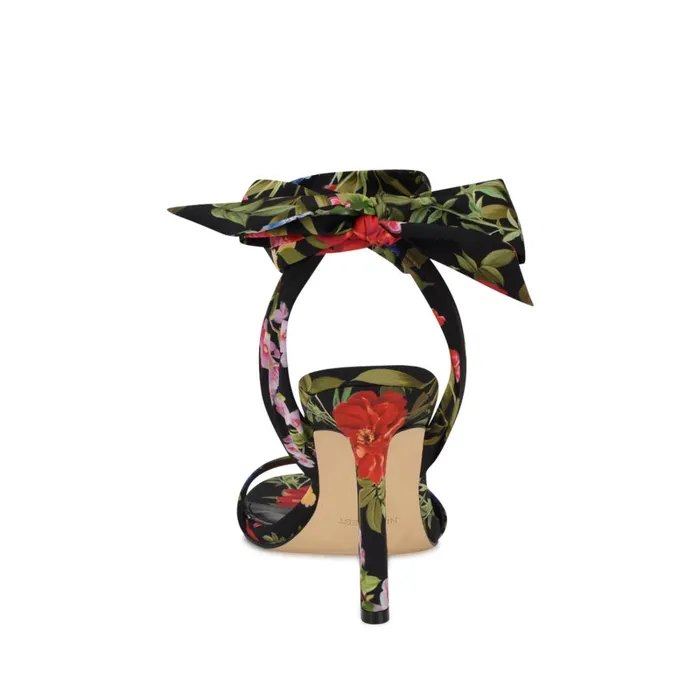 Kelsie Ankle Wrap Heeled Sandals Black Floral Women Nine West High Heels Kelsie Ankle Wrap Heeled Sandals Black Floral Women Nine West High Heels