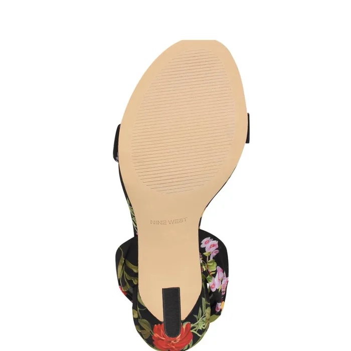 Kelsie Ankle Wrap Heeled Sandals Black Floral Women Nine West High Heels Kelsie Ankle Wrap Heeled Sandals Black Floral Women Nine West High Heels