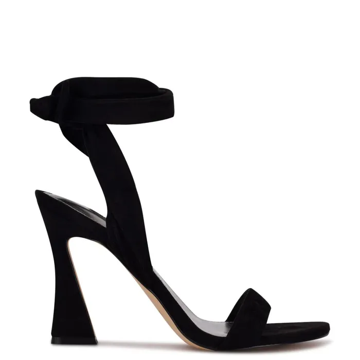 Kelsie Ankle Wrap Heeled Sandals Black Suede Women Nine West Heeled