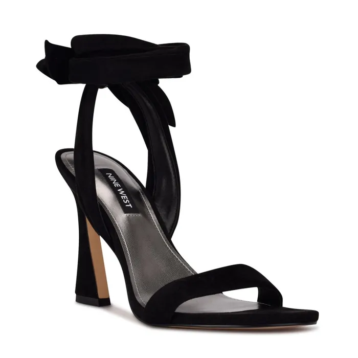Kelsie Ankle Wrap Heeled Sandals Black Suede Women Nine West Heeled Kelsie Ankle Wrap Heeled Sandals Black Suede Women Nine West Heeled