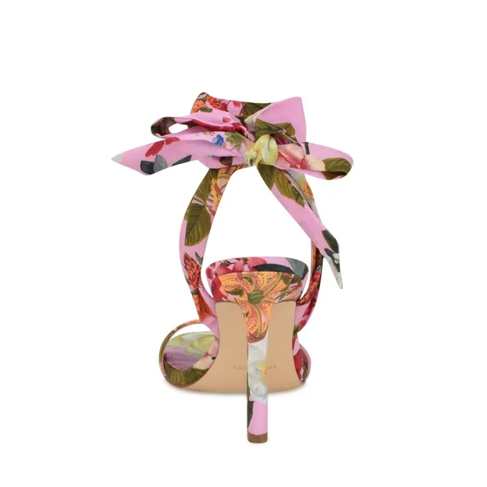 Kelsie Ankle Wrap Heeled Sandals Pink Floral Women Nine West Dress